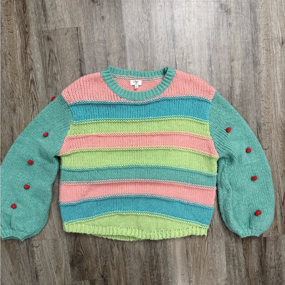 Umgee • Striped Color Block Pom Pom Sweater - Picture 4 of 14